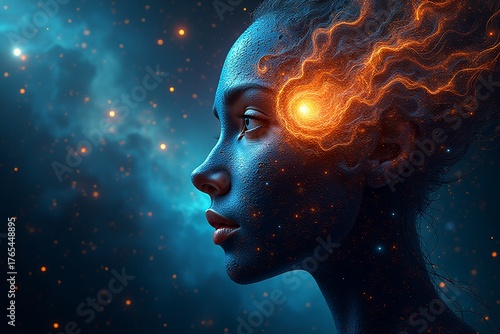 Abstract image of a woman against the backdrop of a galaxy