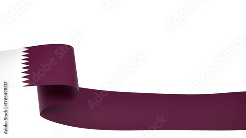 Waving Qatar Flag Ribbon on White Background with Alpha
