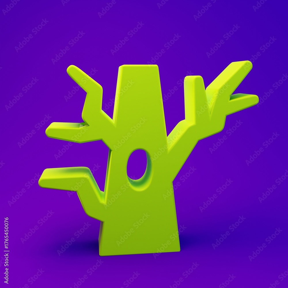 Obraz premium Green Bare tree icon isolated on purple-blue background. Minimalism concept. 3D render illustration