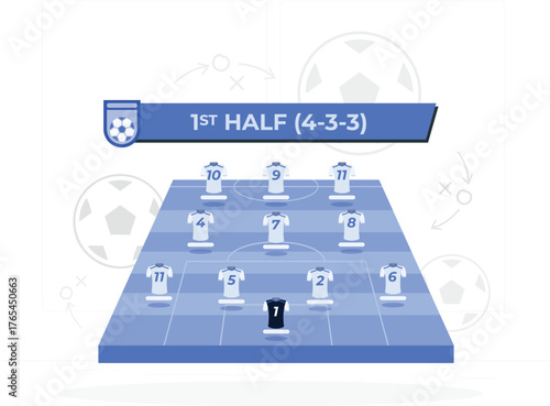 Soccer team formation diagram with player numbers and tactics football strategy