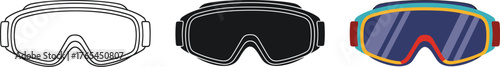 Ski goggles set vector illustration different styles for winter sports