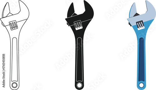 Set of adjustable wrenches in various styles for repair services usage