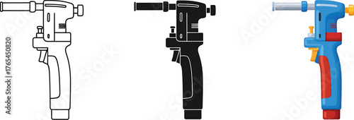Illustration of a spray gun in different graphic styles