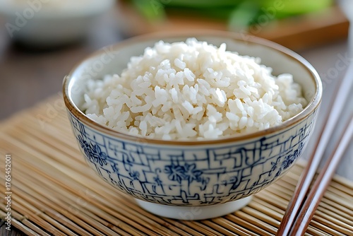 Fresh steamed rice traditional porcelain bowl high resolution picture