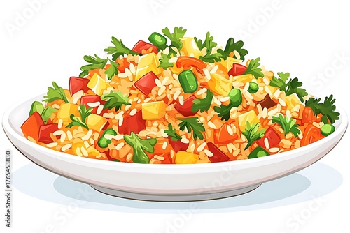 Fresh vegetable rice dish vector design high resolution picture
