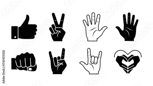 Hand Gestures Thumb Up, Peace, Open Palm, Fist, Rock On, Love and More
