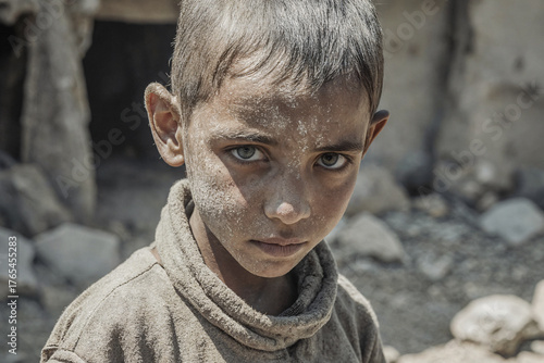 Niño afectado por la guerra en zona de conflicto