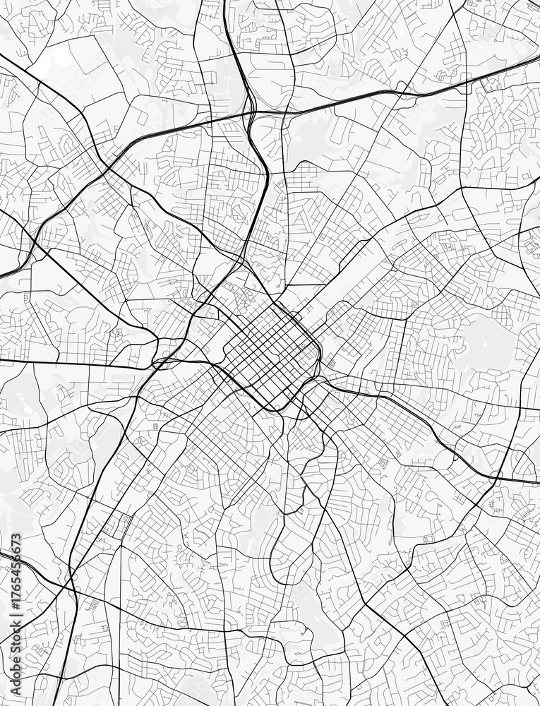 Naklejka premium Charlotte City Map. Minimalist black and white line art poster for printing, wallpaper, wall art for home and office decor