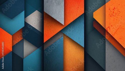 Abstract geometric shapes, triangles, bright colors, texture