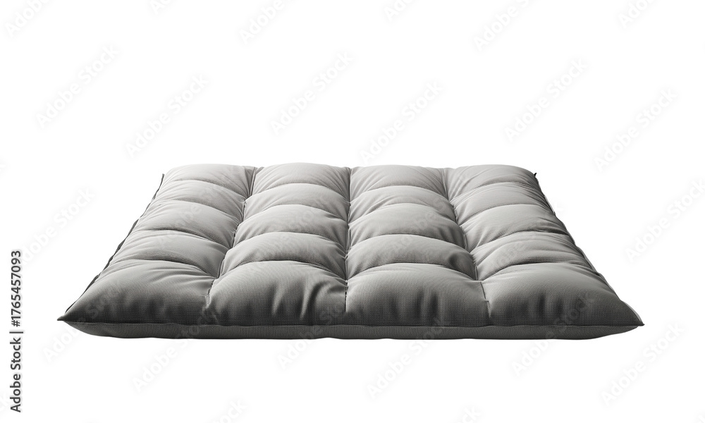 Obraz premium Gray tufted floor cushion with quilted square sections and thick plush padding for lounging or sleeping.