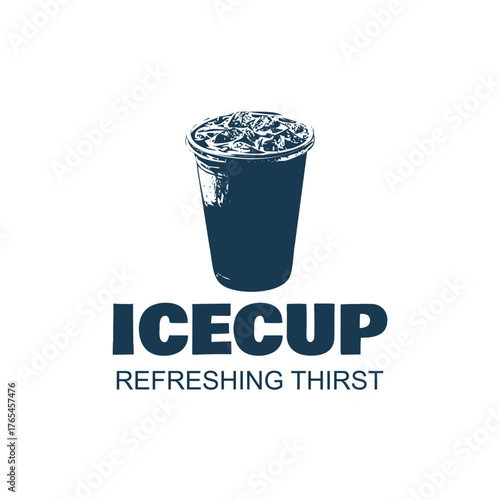 Stylized illustration of a blue ice cup drink with a refreshing thirst text