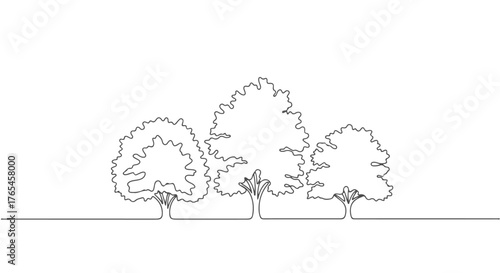 Continuous one line drawing of three trees in a row, minimalist illustration of nature's beauty