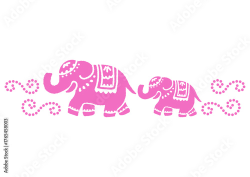 お祭りのインド象。素朴な手描き。