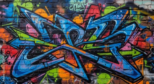 Vibrant Blue and Pink Graffiti Art on Textured Brick Wall - Urban Street Style Background for Creative Projects and Design Elements