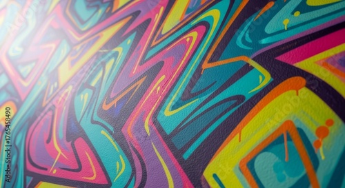 Vibrant Abstract Graffiti Art on Textured Wall - Colorful Street Style Background with Dynamic Swirls and Bold Lines for Creative Projects