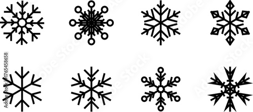 Snowflakes background isolated vector, snowflakes group with stars banner, Christmas border decoration. Happy New Year 2026. Snowflake set. Snowflake snow freeze winter thin line icon