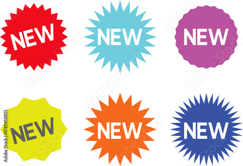 New sticker set, discount sticker, special price, advertising campaign, jagged starburst sticker icon, sale sticker. Stickers for New Arrival shop product tags, new labels or sale badges and banners