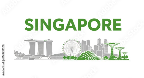 Singapore Skyline Landmark Illustration