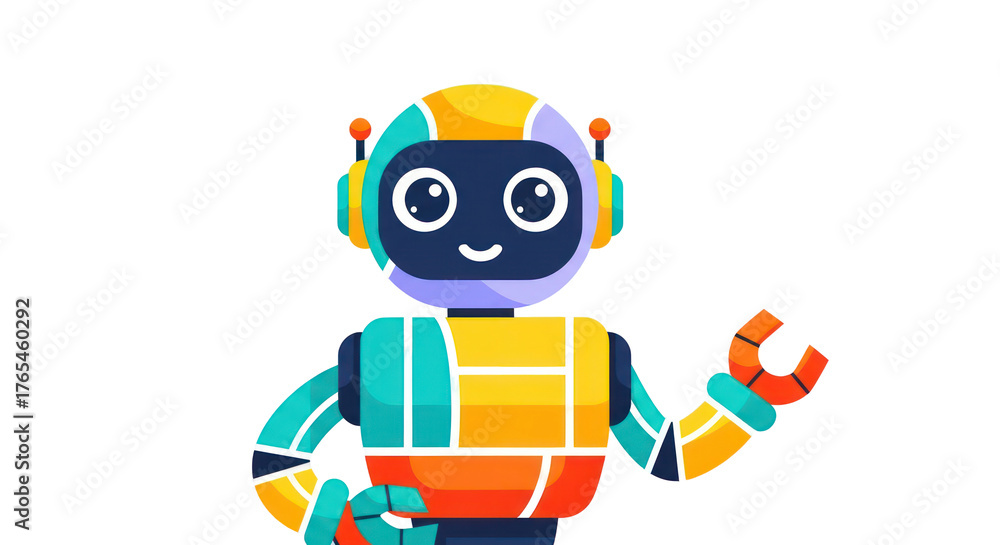 Fototapeta premium funny cartoon robot with banner