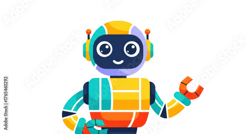 funny cartoon robot with banner