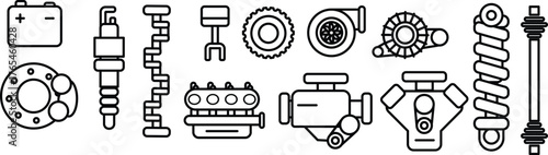 Set of Engine and mechanical part icons flat vector