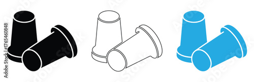 Pair of coffee pods in isometric view, black, outline, blue,Isometric vector icon of thimble isolated on white background,Coffee capsule icons in outline and stroke versions