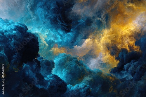 Ethereal blue, yellow, and black smoke/cloud formation