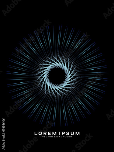 Music poster design background. Electro Sound Cover Template with dynamic abstract gradient circular geometric line shapes for t-shirt screen printing, technology, digital, party, festival and club.
