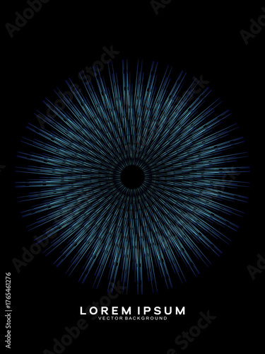 Music poster design background. Electro Sound Cover Template with dynamic abstract gradient circular geometric line shapes for t-shirt screen printing, technology, digital, party, festival and club.