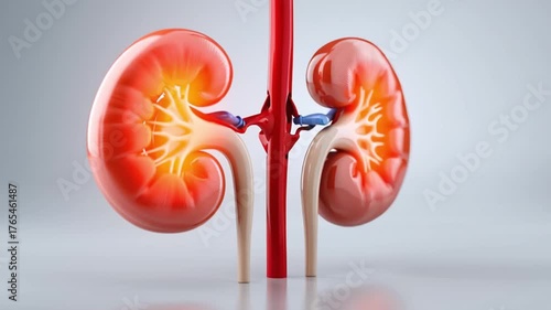 Kidney anatomy medical illustration showing detailed internal structure with renal artery vein and ureter for healthcare biology education and renal organ medical field awareness