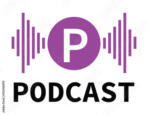 Podcast logo illustration with symmetrical audio sound waves graphic