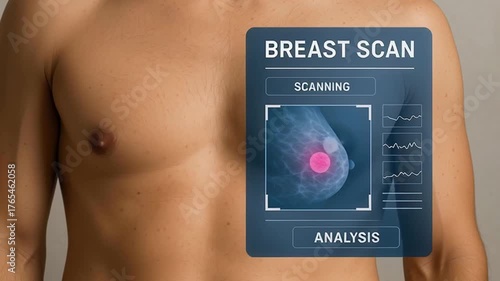Breast scan medical imaging technology detailed analysis of chest tissue highlighting abnormality for medical diagnosis health monitoring clinical examination and care setting