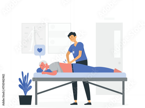 Physiotherapist massaging a patient's back on a treatment table in a clinic setting physiotherapy physical therapy