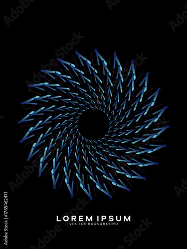 Music poster design background. Electro Sound Cover Template with dynamic abstract gradient circular geometric line shapes for t-shirt screen printing, technology, digital, party, festival and club.