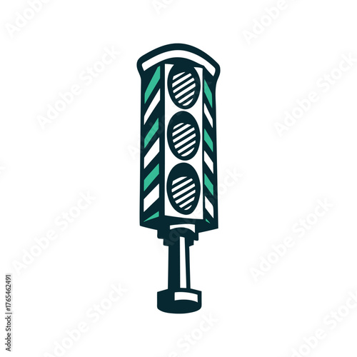 Minimalist Traffic Light Illustration on White A pearl white crosswalk sign stands tall on an eggshell background