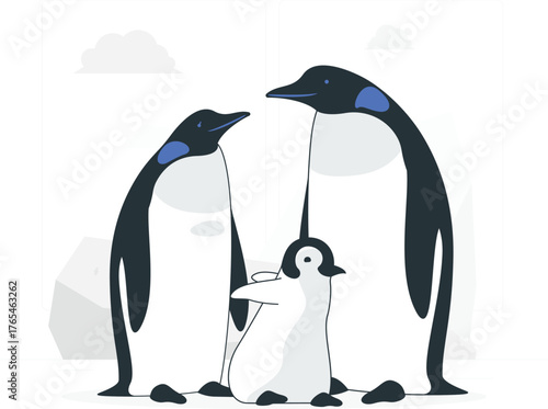 Penguin Family with Two Adults and a Chick penguins parents