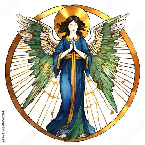 praying angel with wings christmas ornament vector illustration