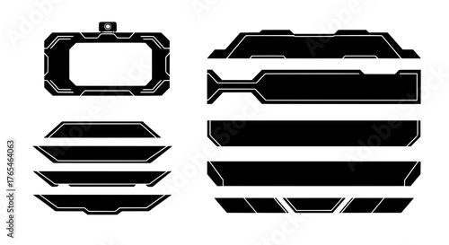 Vector asset pack of sci-fi interface graphics. Includes webcam frame, lower thirds, and panels for a minimalist gaming stream or futuristic UI project.