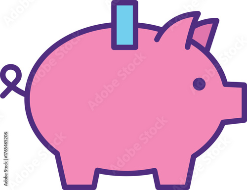Pink Piggy Bank Savings Account Finance Money Outline Icon Vector Illustration