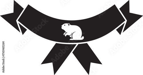 Groundhog on a curved decorative ribbon banner silhouette