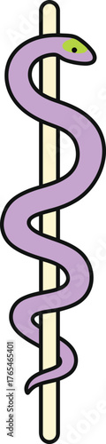 Asclepius Rod Medical Symbol Purple Snake Flat Design Vector Illustration