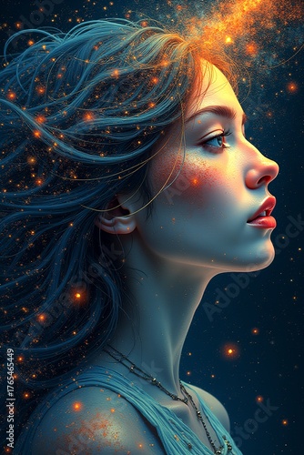 Abstract image of a beautiful girl in profile 