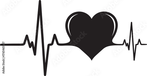 Heart shape with electrocardiogram pulse line medical silhouette