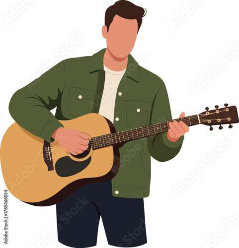 Young Man Playing Acoustic Guitar Musician Performance Vector Illustration