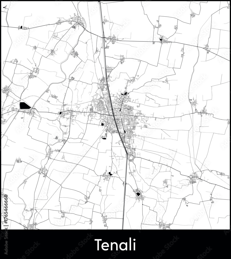 Fototapeta premium Tenali city map, India - Topographic vector map poster