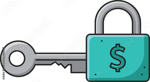 Financial security concept padlock with dollar sign and key vector icon