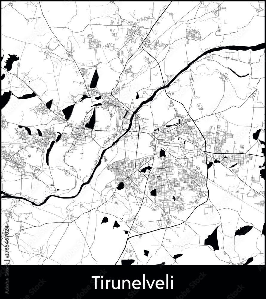 Fototapeta premium Tirunelveli city map, India - Topographic vector map poster