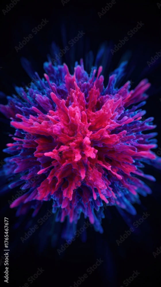 Fototapeta premium Vivid and abstract, this image showcases a vibrant, colorful explosion, ideal for science, technology, or art projects, It can be used in presentations, digital media, or as a captivating background,