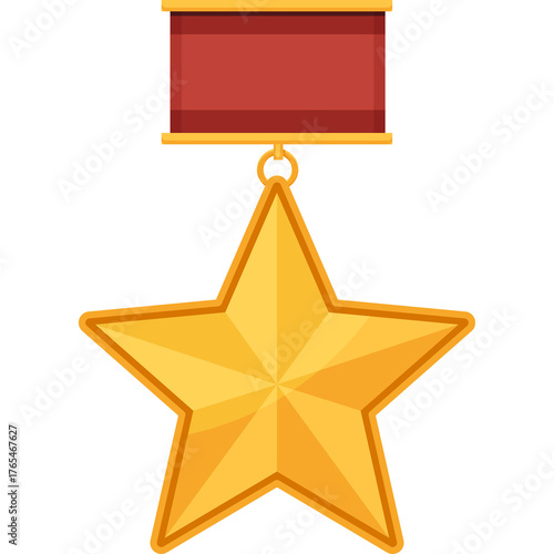 golden star medal with red ribbon clip art preview