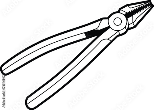 Pliers drawing, hand tool vector, mechanical tool illustration, gripping pliers sketch, cutting tool graphic, household repair, industrial 
